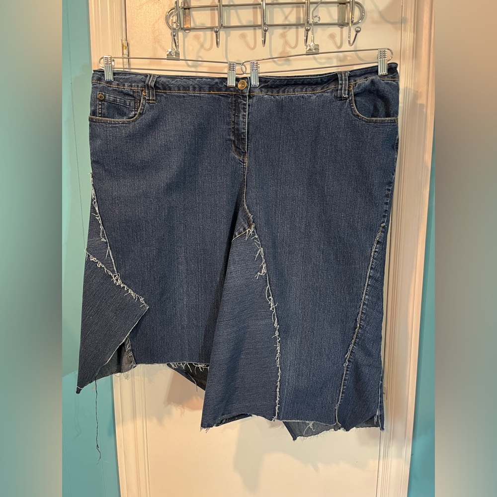 Upcycled - Manager Blue Denim Skirt with Frayed Details